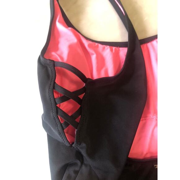 Victorias Secret PINK Womens Sz Large Black One Piece Swimsuit Sexy Hibiscus - Picture 5 of 7